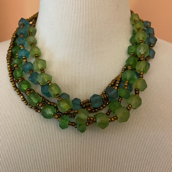 Multi-strand Statement Necklace~Gorgeous Blue/Green Beads & Smaller Accent Beads - Picture 4 of 11